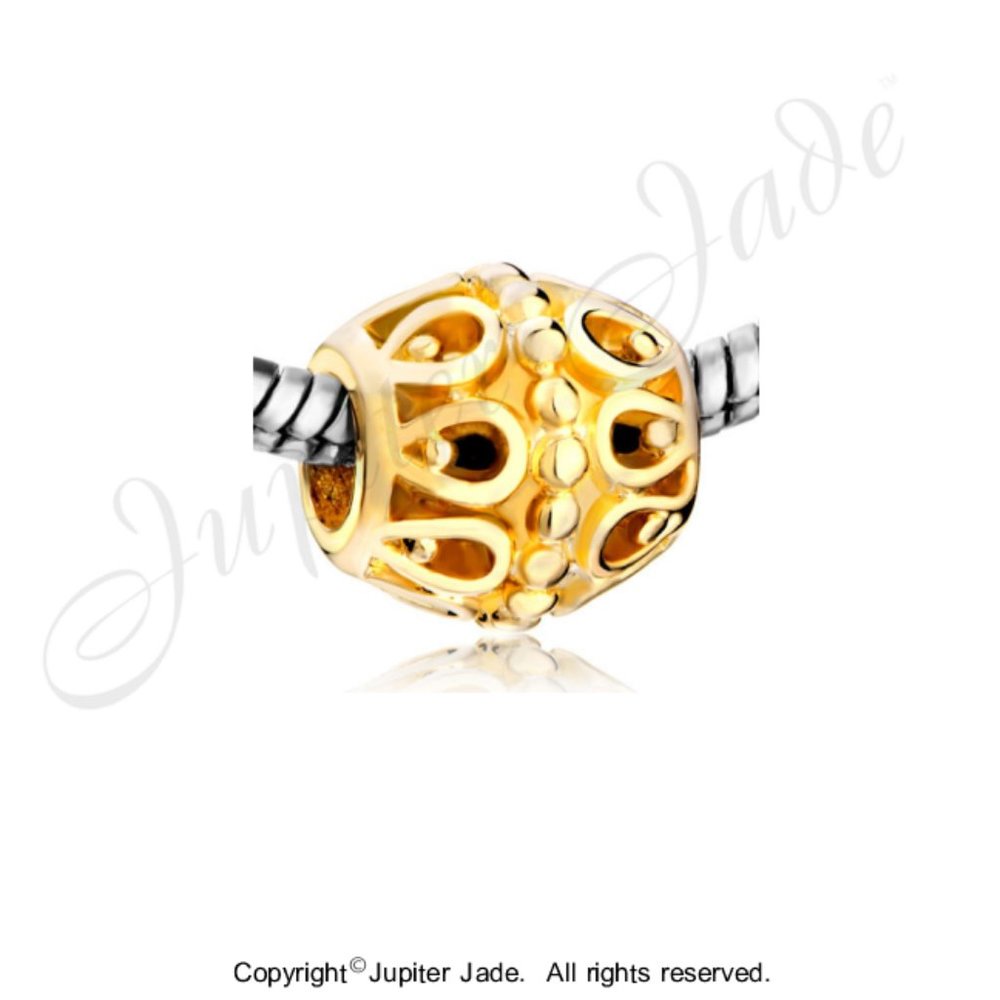 Pugster 18kt Gold Plated Filigree Barrel Charm - Fits Pandora